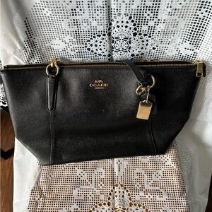 Coach Black Pebbled Leather Tote with Gold Hardware